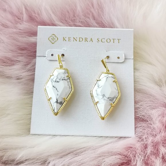 Kendra Scott Gold Framed Tessa White Howlite Drop Earrings - Picture 1 of 3